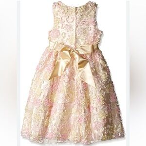American Princess Pink and Cream Floral Lace Party Dress with Satin Bow